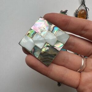 Abalone MOP Geometric Alpaca Silver Pendant & Brooch